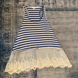 Striped tank with lace